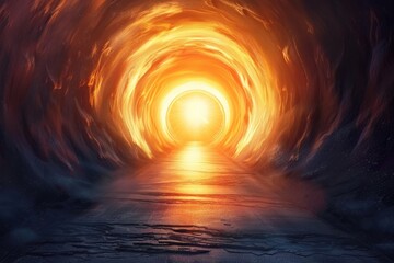 Aufkleber - A bright light shining at the end of a dark tunnel. Suitable for concepts of hope, success, and breakthroughs