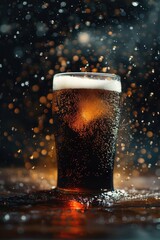 Poster - A glass of beer on a rustic wooden table. Perfect for bar or restaurant promotions
