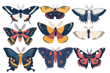 Poster - Set of six colorful butterflies on a white background. Perfect for nature or spring themed designs