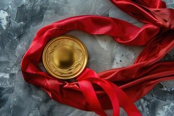 Aufkleber - Elegant gold candle with a festive red ribbon, perfect for holiday decorations