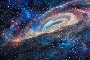 Poster - A mesmerizing painting of a spiral galaxy with a black hole at its center. Perfect for science and space-related projects