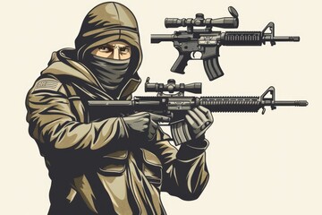 Poster - A man with a gun in his hand. Suitable for security concepts