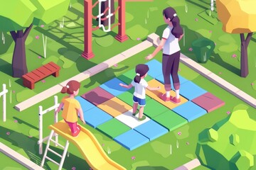 Wall Mural - A woman and a child enjoying a playful moment in the park. Suitable for family and leisure concepts