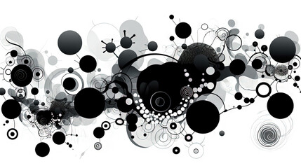 Poster - Geometric abstract background with black dots, circles and lines.