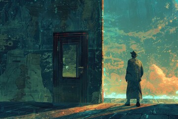 Poster - A man standing in front of a doorway, suitable for various business concepts