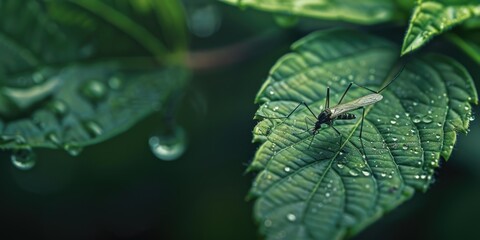 Poster - A fly perched on a vibrant green leaf. Suitable for nature and wildlife concepts