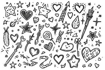 Poster - Black and white illustration of hearts and arrows. Suitable for romantic projects or Valentine's Day designs