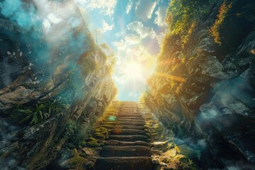 Aufkleber - A stairway leading up to the top of a mountain. Suitable for outdoor adventure themes