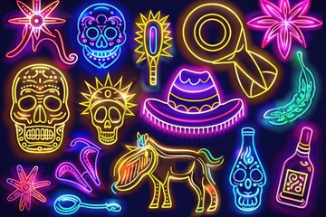 Poster - Bright neon signs against a dark backdrop. Ideal for urban-themed designs