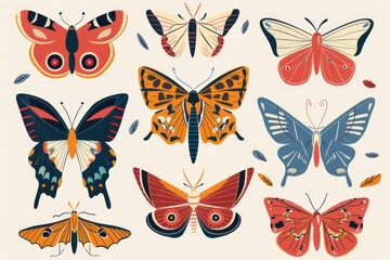 Poster - A collection of colorful butterflies on a white background. Perfect for nature and wildlife themes