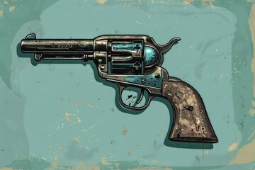 Poster - A drawing of a revolver on a blue background. Perfect for crime and gun-related concepts