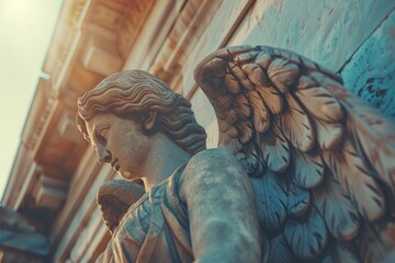 Poster - Angel statue on a building, suitable for architectural projects