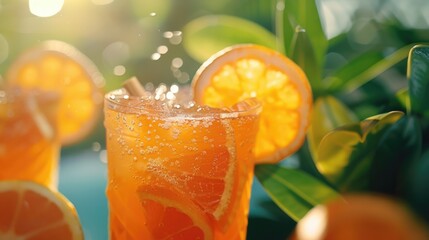 Aufkleber - A detailed close-up of a glass of orange juice. Suitable for food and beverage concepts