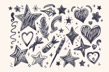 Poster - Simple drawing of stars and hearts, versatile for various projects