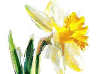 Aufkleber - Bright yellow daffodil flower on a clean white background. Perfect for spring-themed designs