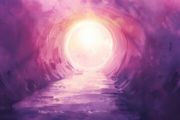 Poster - A painting depicting a light shining at the end of a dark tunnel. Suitable for inspirational and motivational concepts
