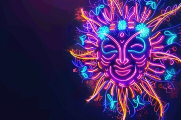 Aufkleber - A neon sun with a face, suitable for various designs