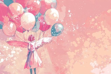 Poster - A woman holding a bunch of balloons. Perfect for celebrations and events