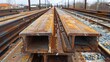 rusted stack of steel beams and girders for construction in industrial area