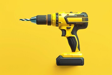 Poster - A cordless drill on a vibrant yellow background. Perfect for DIY projects and construction themes