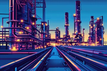 Canvas Print - A factory with a complex network of pipes. Suitable for industrial concepts