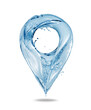 Location symbol made of water isolated on a white background. Water splashes in the shape of a location point