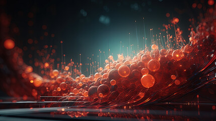 Poster - Abstract technology burst with glowing wires and particles in motion. Technology and science dynamic background.
