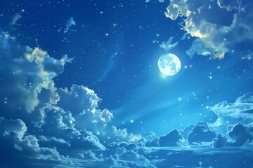 a picturesque sky background, with wispy clouds gently illuminated by the moonlight
