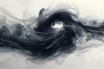 Wall Mural - Black and white abstract watercolor swirl design on transparent background.