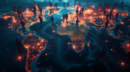Poster - Business background banner, A globe with many people on it, some of them are in the foreground and some are in the background