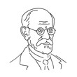 Sigmund Freud - the father of psychoanalysis, portrait. Ego, superego, libido, sexuality. Vector linear illustration