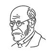 Sigmund Freud - the father of psychoanalysis, portrait. Ego, superego, libido, sexuality. Vector linear illustration
