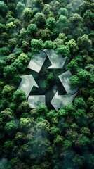 recycling on a green cloud surrounded by trees, in the style of detailed imagery, repetitive, recontextualized 