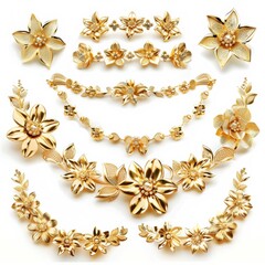 Wall Mural - gold  jewelry set on white background