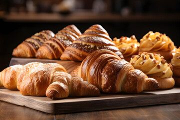 Wall Mural - Variety of delicate pastries and croissants Generative AI,