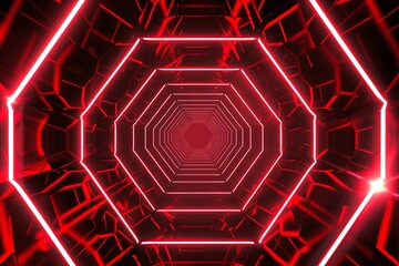 Wall Mural - red glow of hexagonal tunnel loop. Seamless 4K animation. Abstract motion screen background with animated outline. 