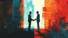Stylized Illustration Featuring Two Silhouetted Figures Shaking Hands
