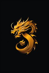 Golden dragon logo illustration on black background. Emblem, icon for company or sport team branding