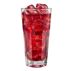 Glass of red soda soft drink with ice cubes isolated on transparent background Generative Ai.