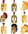 spartan helmet set cartoon. armour greek, logo trojan, gladiator rome spartan helmet sign. isolated symbol vector illustration