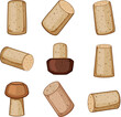 wine cork bottle set cartoon. wood kitchen, vine food, gourmet stopper wine cork bottle sign. isolated symbol vector illustration
