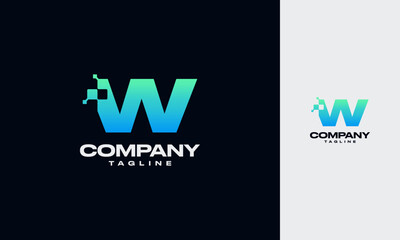 Poster - W Initial letter with Digital Pixels Technology Logo Vector design template