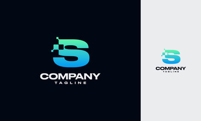 Poster - S Initial letter with Digital Pixels Technology Logo Vector design template