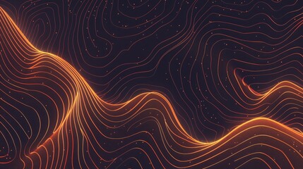 Poster - Orange wavy lines on a dark background. AI generative.