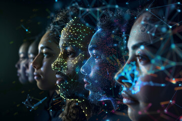 Poster - A group of women's faces are shown in a computer generated image