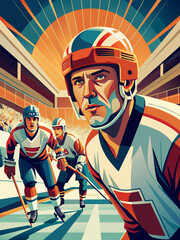 Wall Mural - Vintage-Style Illustration of Ice Hockey Players in Action