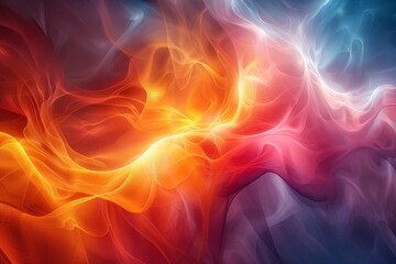 Poster - This fiery abstract image resembles fluid art with vibrant blends of red, orange, and blue conveying energy and passion