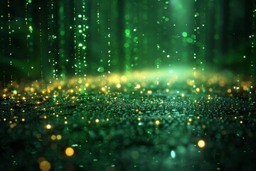 Poster - An enchanting image with captivating green bokeh lights, creating a magical and mystical glow with hints of mystery and fantasy