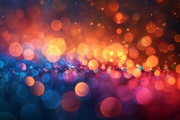 Poster - Vibrant bokeh of circular light particles in red and blue tones casting a playful mood on a moody dark background