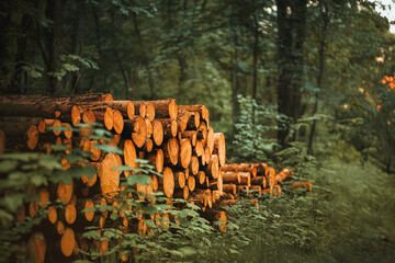 Wall Mural - Timber Logs in the Woods: Sustainable Resource